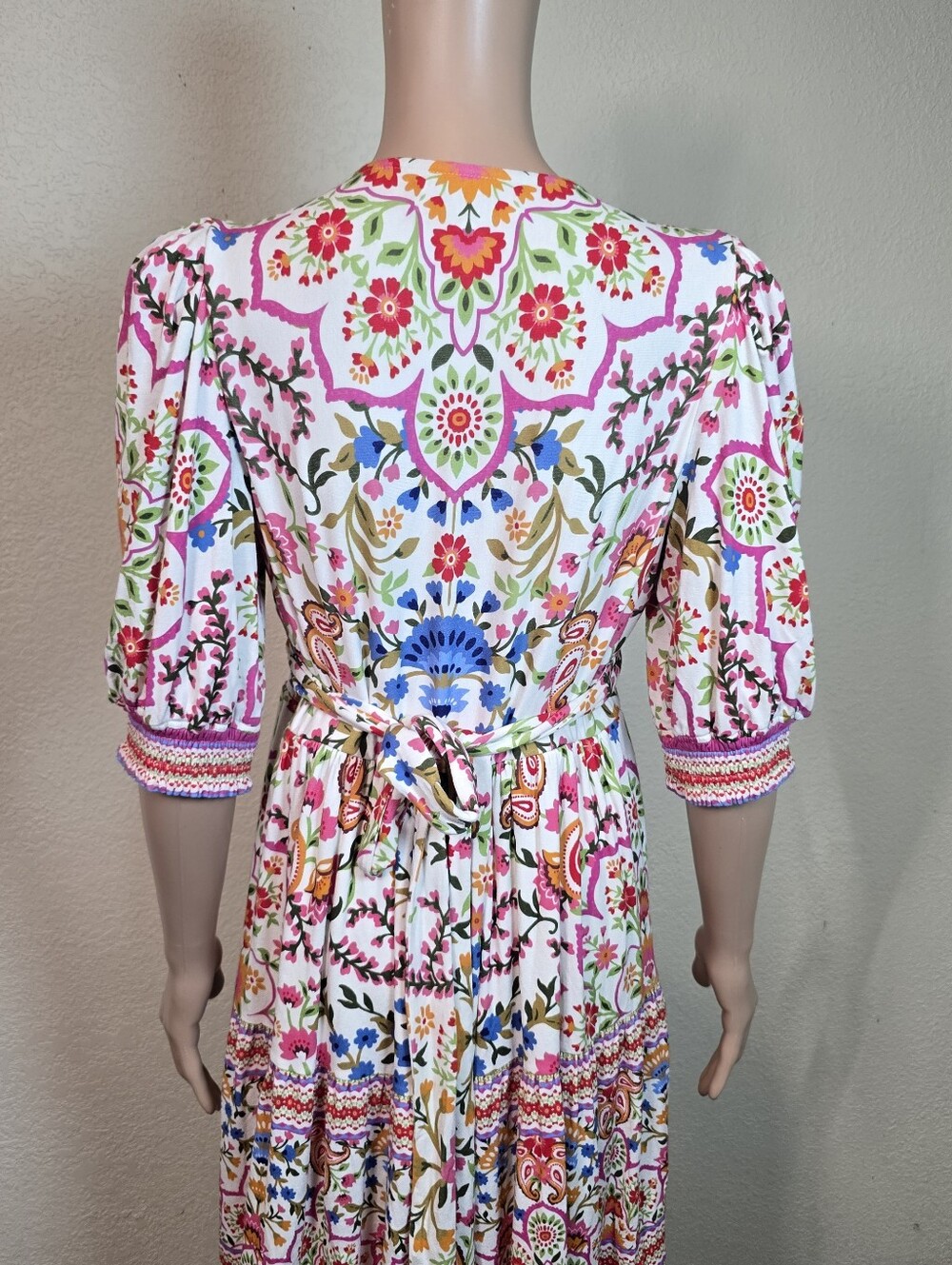 Hale Bob Women's Medium Floral Paisley V-Neck Boho Dress 3/4 Sleeve Medium - Picture 3 of 12
